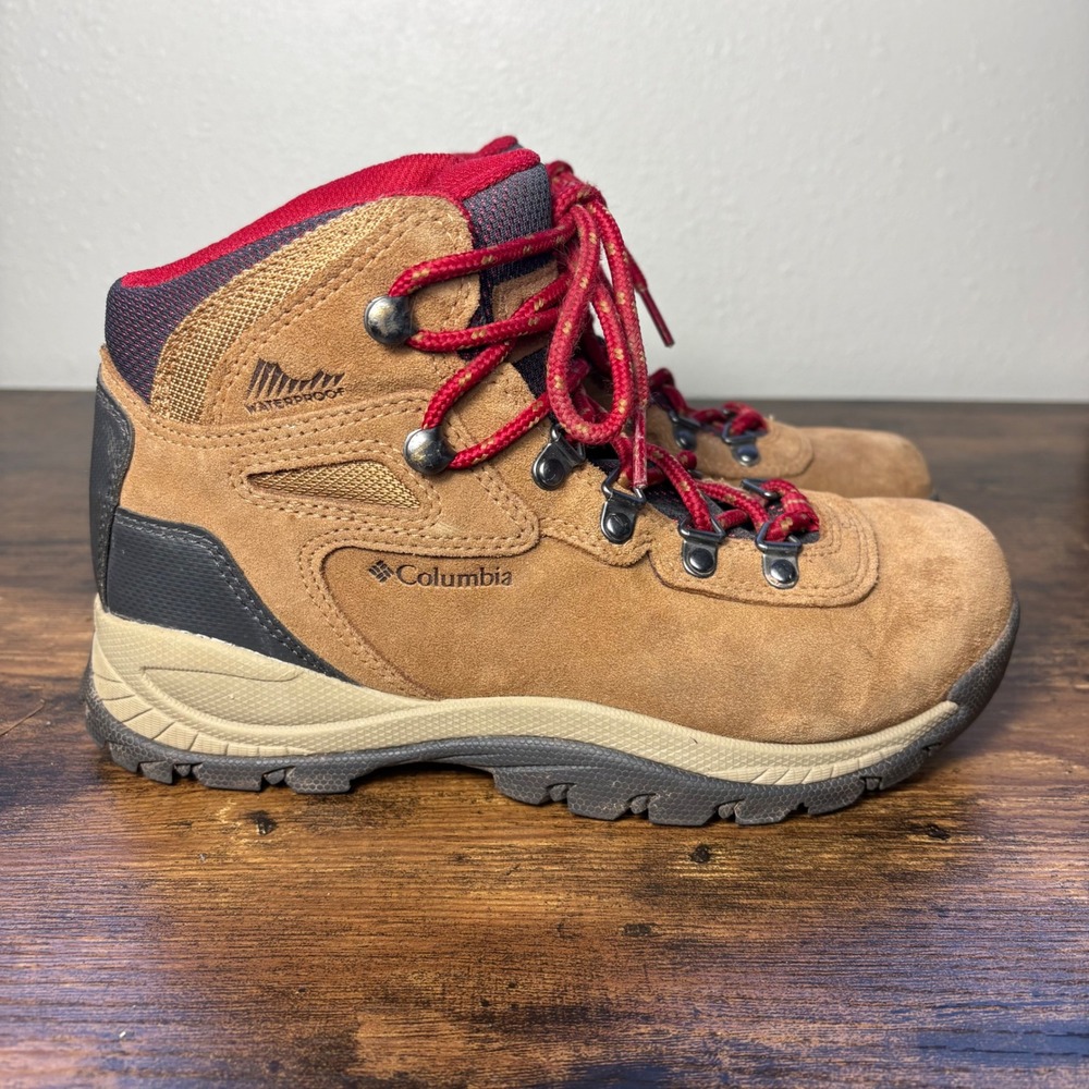 Columbia Newton Ridge Plus Waterproof Hiking Boots Tan Red BL4552-286 Womens 7